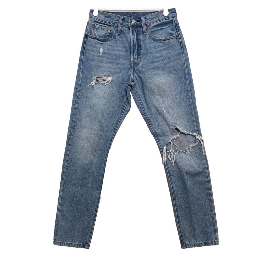 Levis 501 Jeans Mens 26x28 Straight Leg Button Fly Red Tab Distressed Destroyed